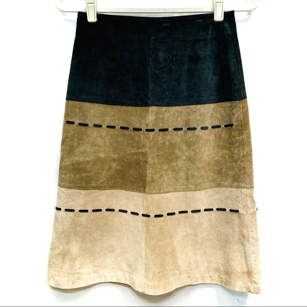 VINTAGE SORBE SUEDE COLORBLOCKED NEUTRAL SKIRT